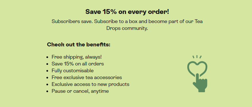 Subscribers Save 15% on All Orders @ Tea Drops Free ShippingSubscribers Save 15% on All Orders @ Tea Drops