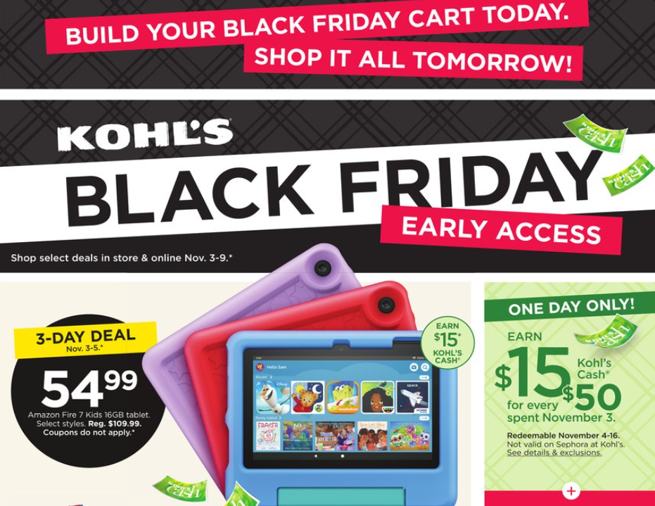 Kohl s 2023 第一波黑五海报出炉 11/3开抢 不粘锅20件套$67 4折起+每$50送$15 kohl s cashKohl s 2023 第一波黑五海报出炉 11/3开抢 不粘锅20件套$67