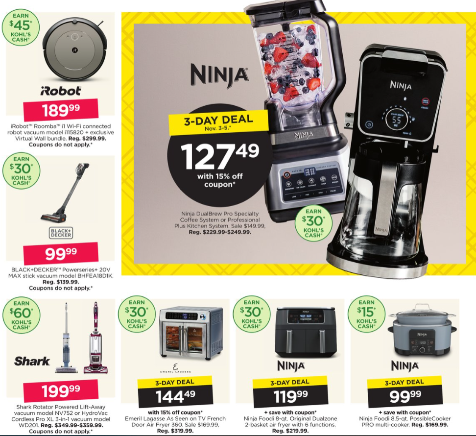 Kohl s 2023 第一波黑五海报出炉 11/3开抢 不粘锅20件套$67 4折起+每$50送$15 kohl s cashKohl s 2023 第一波黑五海报出炉 11/3开抢 不粘锅20件套$67