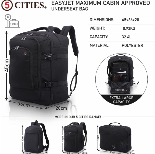 £27.99 (原价 £49.99) 包邮Travel Luggage & Cabin Bags官网 5 CITIES双肩包5.6折热卖