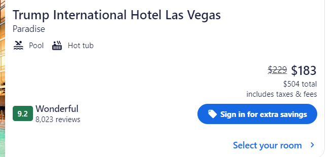 for $183/night20% off Trump International Hotel Las Vegas 5-start @Hotels.com