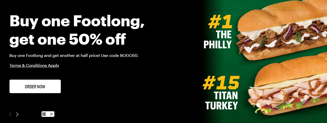 第2件半价Subway Footlong 三明治 限时优惠活动 