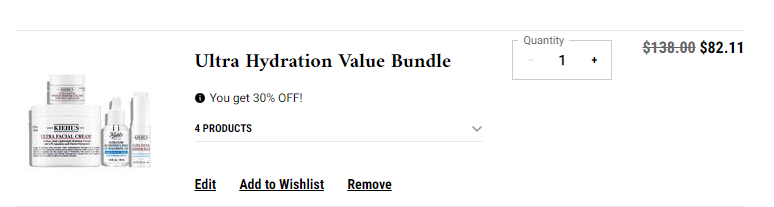 $82.11（原价$138）+免邮Kiehl s科颜氏官网高保湿护肤4件套装热卖
