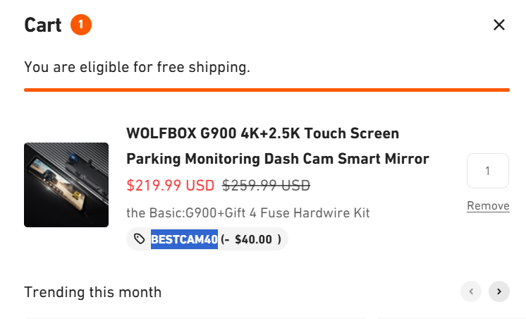 WOLFBOX - WOLFBOX G900 4K+2.5K触摸屏停车监控行车记录仪智能镜,立减$40 现价$219 + 免邮WOLFBOX - WOLFBOX G900 4K+2.5K触摸屏停车监控行车记录仪智能镜,立减$40
