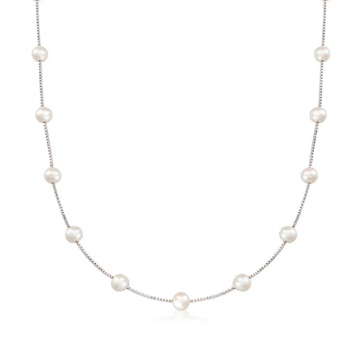 This gorgeous 6-6.5mm cultured freshwater pearl station necklace is the ideal finishing touch to any and every ensemble. Add this to your favorite little black dress for a timeless fashion classic or dress up one of your more casual looks This gorgeous 6-6.5mm cultured freshwater pearl station necklace is the ideal finishing touch to any and every ensemble. Add this to your favorite little black dress for a timeless fashion classic or dress up one of your more casual looks