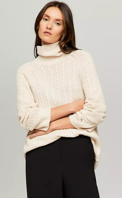 $34.99 (was $99.5)64% OFF Tommy Hilfiger Cable Knit Wool-Blend Turtleneck Sweater
