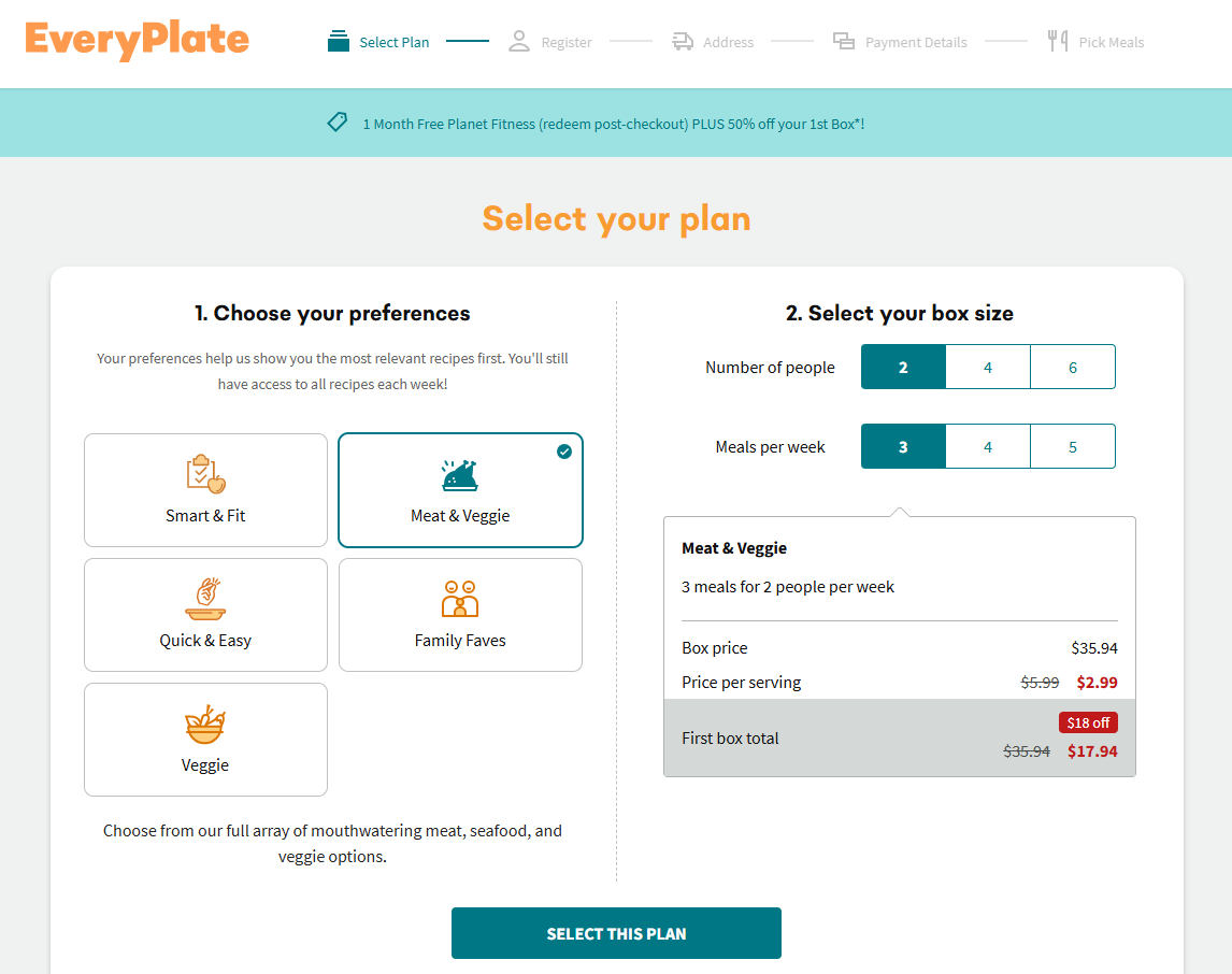 1 Month Free Planet Fitness PLUS 50% Off your 1st Box! @ Everyplate $2.99 per serving1 Month Free Planet Fitness PLUS 50% Off your 1st Box! @ Everyplate