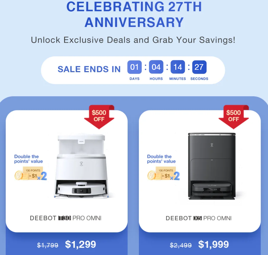 Up to AU$600 off 27th Anniversary Sale @ ECOVACS AU