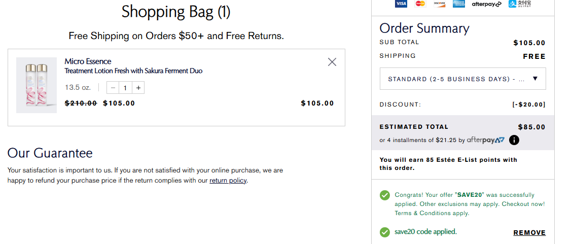 $105（价值$270，原价$210）+赠神秘礼品Estee Lauder雅诗兰黛官网樱花原生液200ml双瓶装热卖 相当于3.8折