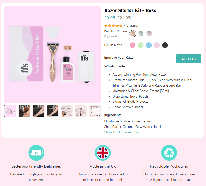 £9.95 (was £24.95)Razor Starter Kit - Rose @ FFS Beauty