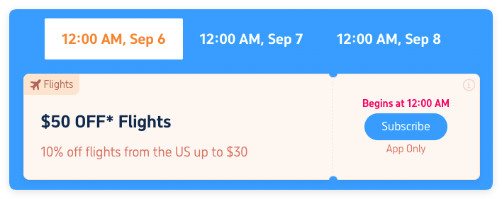 Set Your Alarms: Flash sales for $5 flights and deep hotel discounts are strictly limited in quantity and typically drop at specific times. Check the promo page early to see the daily drop schedule and be ready to click "book." Set Your Alarms: Flash sales for $5 flights and deep hotel discounts are strictly limited in quantity and typically drop at specific times. Check the promo page early to see the daily drop schedule and be ready to click "book."